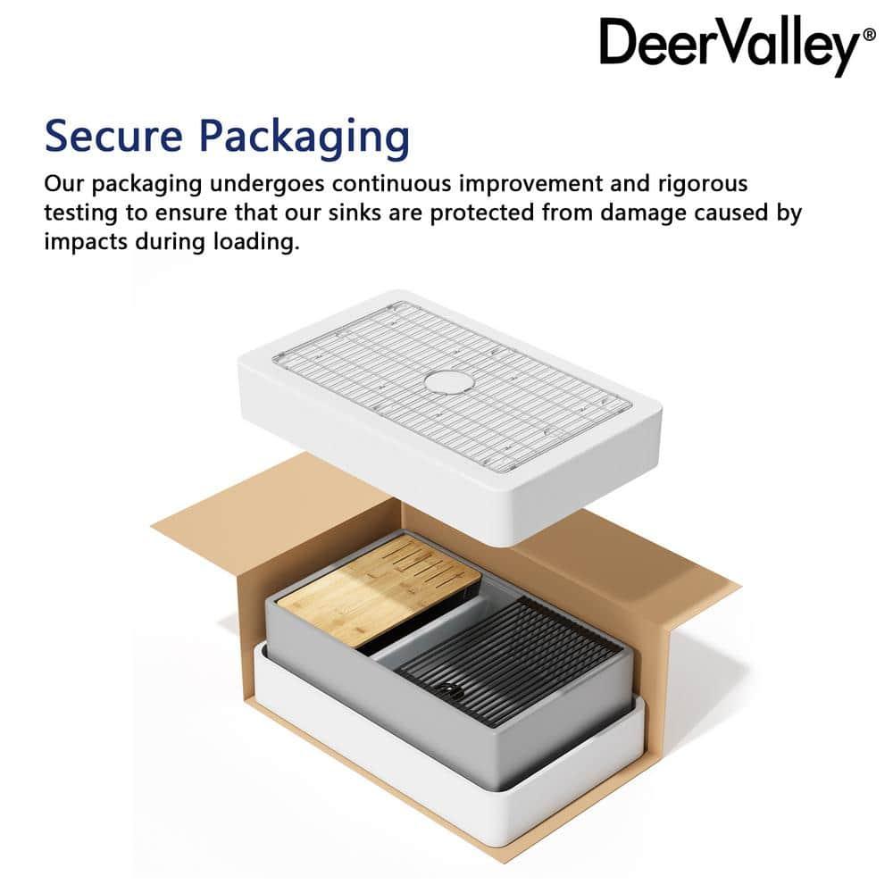 33" L X 20" W White Fireclay Double Bowl Workstation Farmhouse Kitchen Sink with Cutting Board And Dish-Drying Rack