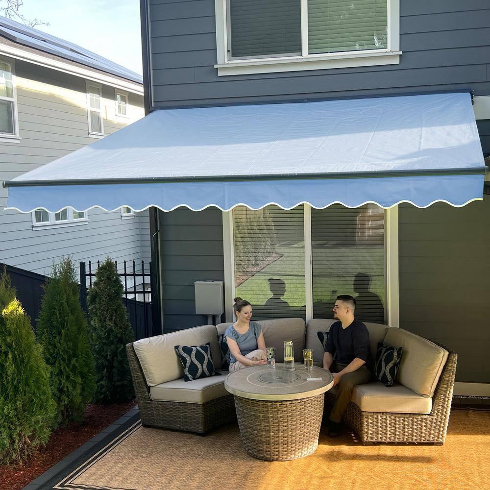 Retractable Home Patio Awning | Deck Canopy |UV Protection Sunshade | Manual Black Frame | Upgraded 2024