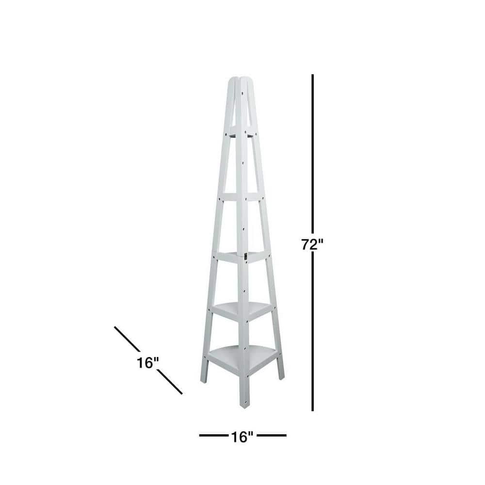 5-Shelf Corner Ladder Bookcase - White