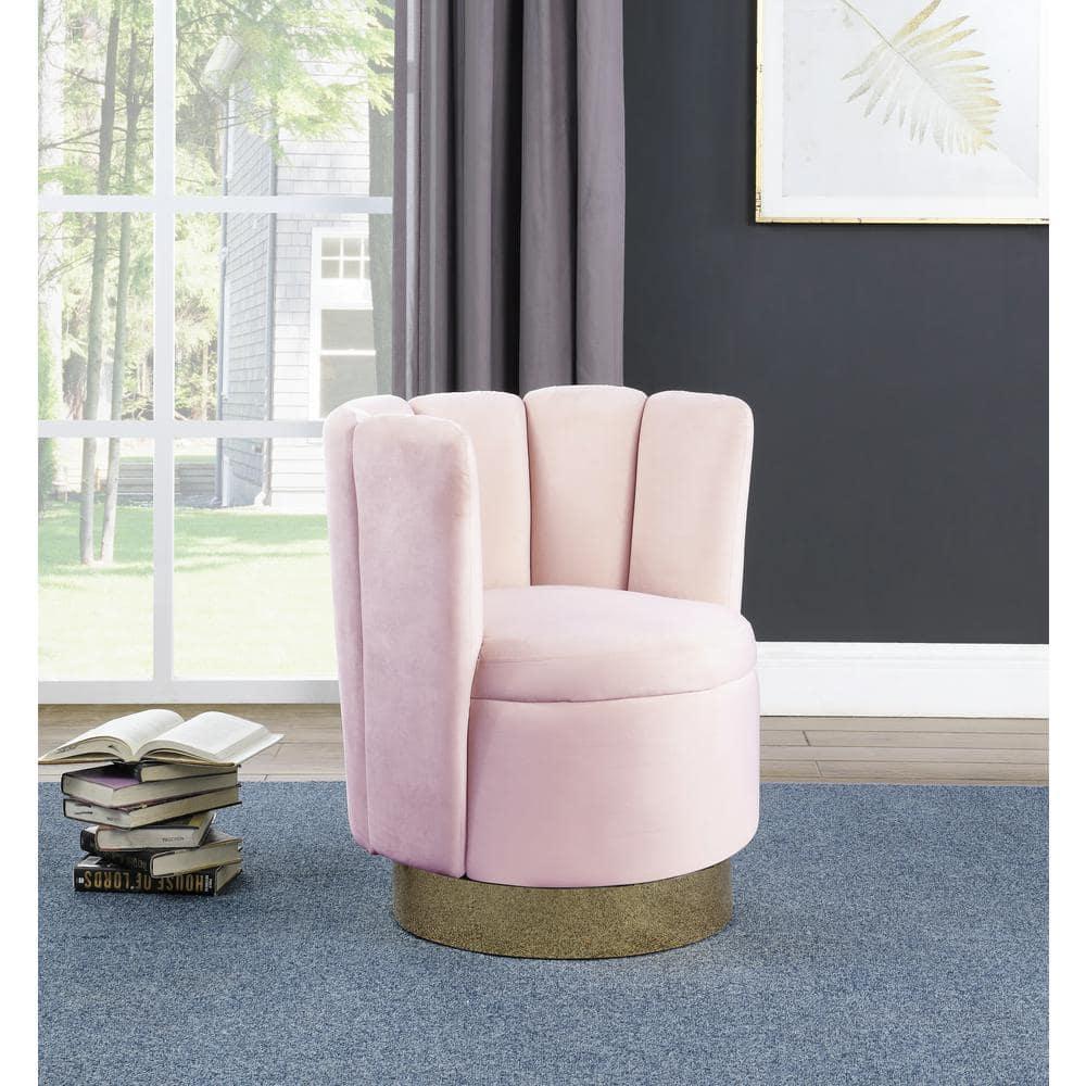 Ellis Velvet Upholstered Swivel Accent Chair in Pink Velvet