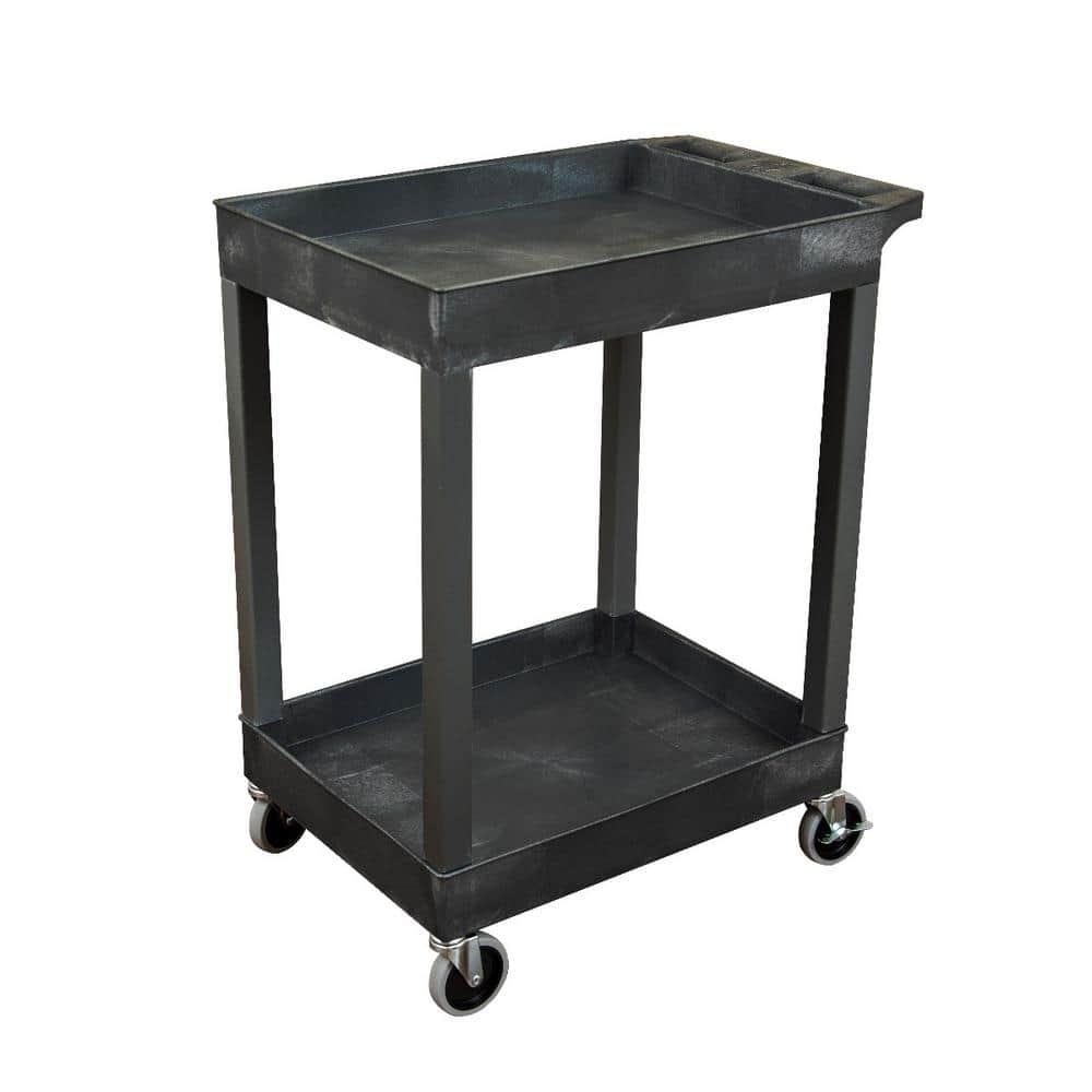 Luxor 18" x 27.25" Two Shelf Tub Utility Cart - Black