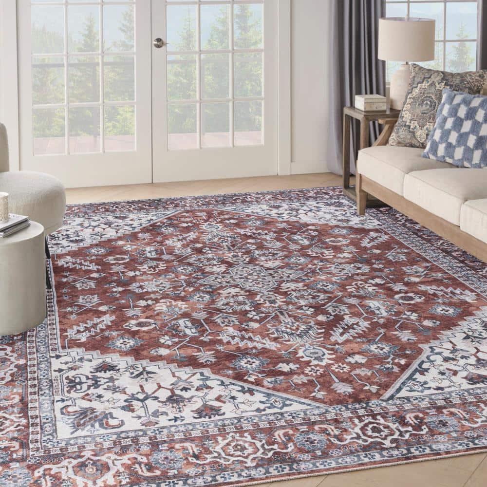 Nourison New Concept Washables Vintage Medallion Area Rug Brick Ivory 9'2" x 12'