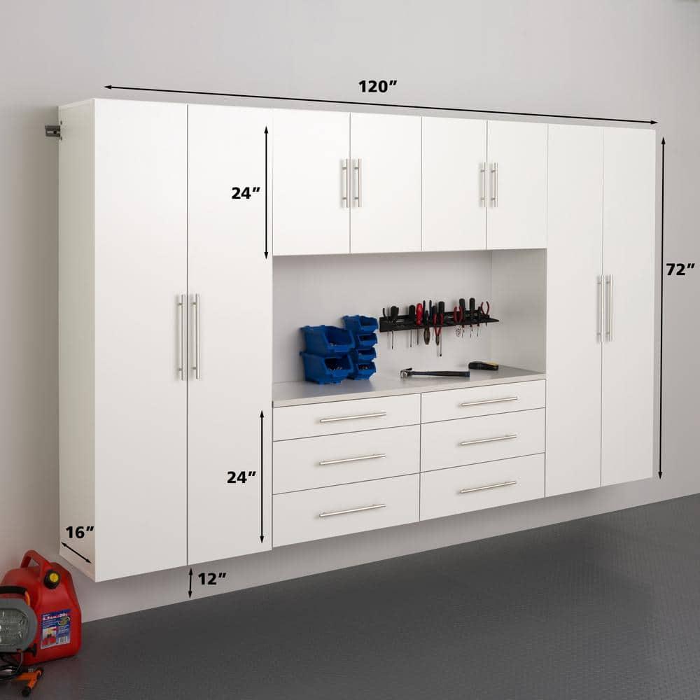 Prepac HangUps 6 Piece 120" Wall Mounted Garage Cabinet Set in White