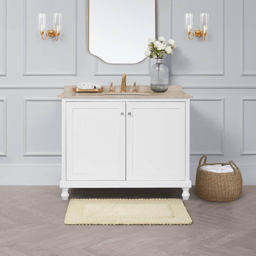 Laura Ashley Off-White Cotton Ruffle Border Bath Rug 20" x 34"
