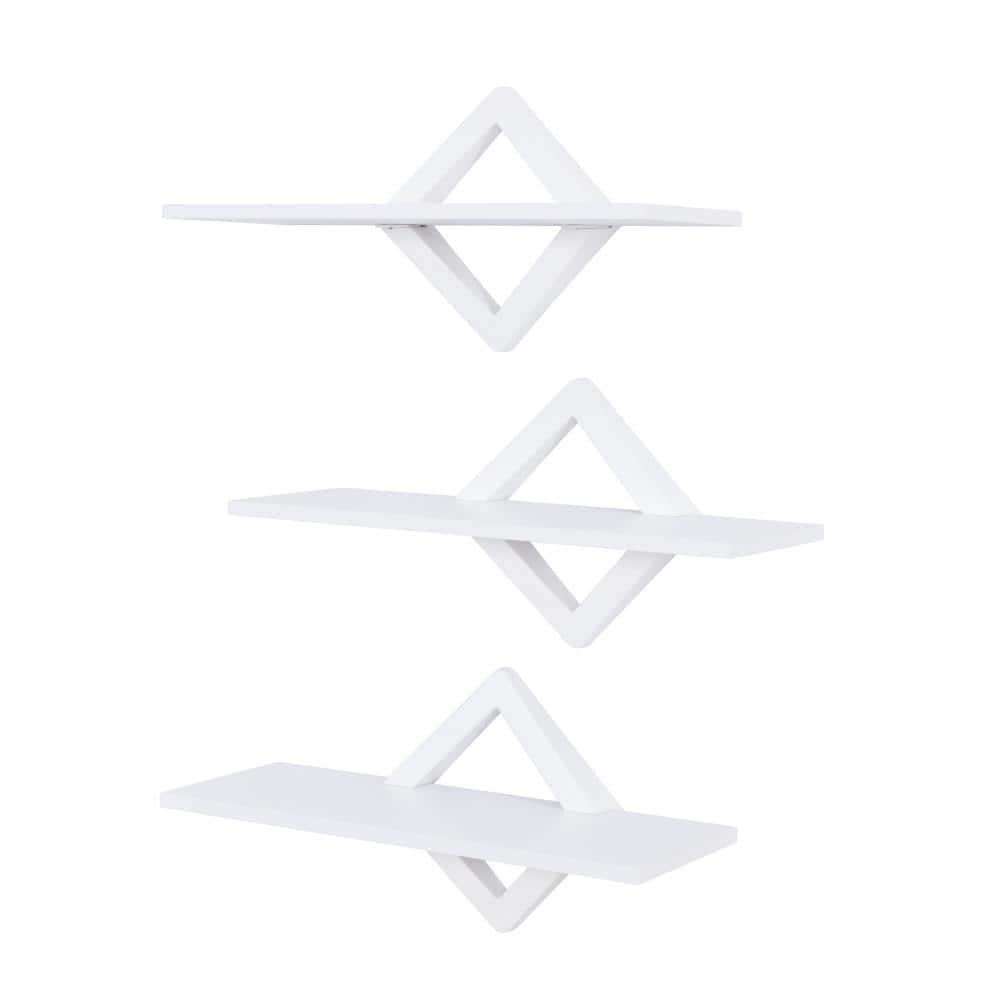 40" x 27.5" Three Tier Diamonds Shelving System White - Danya B.: Modern Laminated MDF, Includes Mounting Hardware
