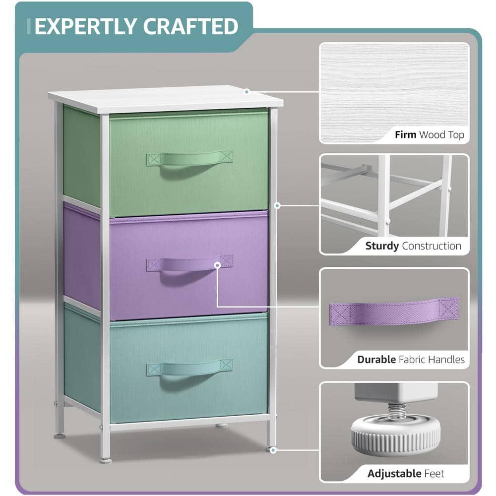 Sorbus Sorbus 3 Drawers Nightstand with Steel Frame and Wood Top in Pastel