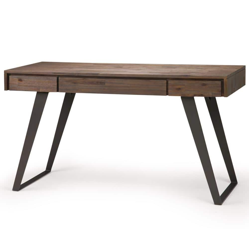 Simpli Home Lowry Solid Acacia Wood Desk, Industrial Style with Keyboard Tray and 2 Drawers