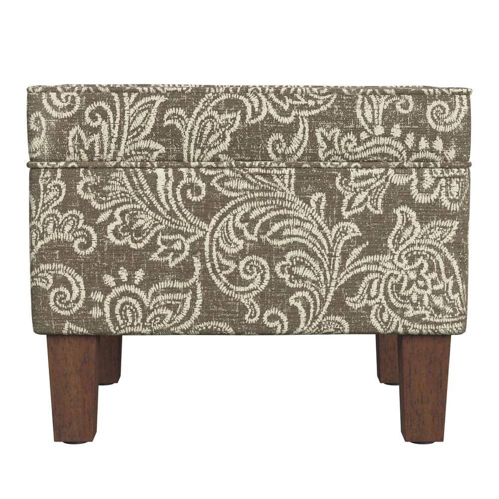 HomePop Medium Storage Ottoman Brown : Upholstered Footstool, Floral Pattern, Hardwood Frame