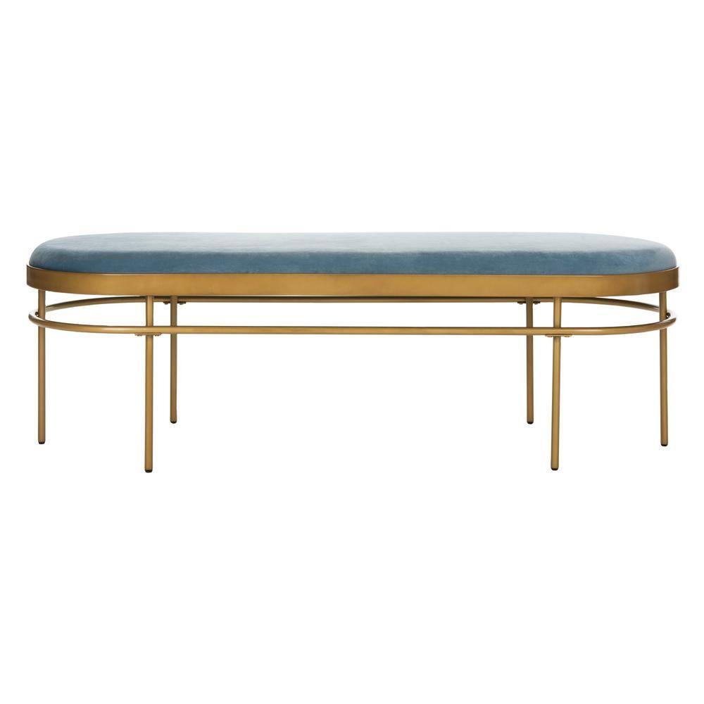 Sylva Oval Bench - Slate Blue Velvet/Gold - Safavieh