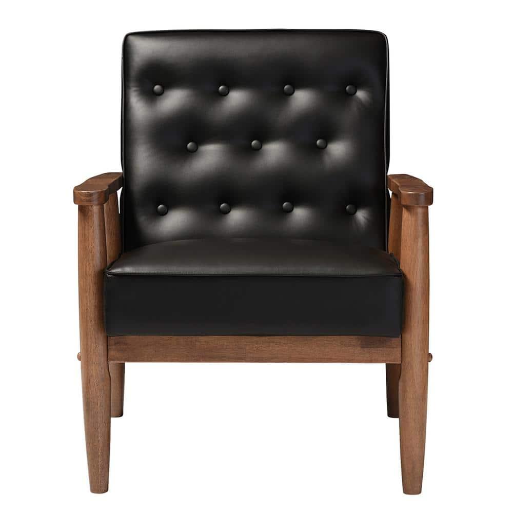 Sorrento Mid - Century Retro Modern Faux Leather Upholstered Wooden Lounge Chair - Black - Baxton Studio: Danish Design, Rubberwood Frame