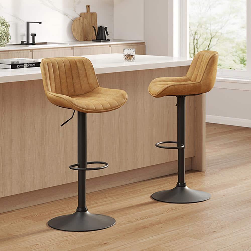 Art Leon Rustic Bar Stools Set of 2, Faux Leather with Backrest Chrome Legs, Upholstered Swivel Kitchen Stools, Gray