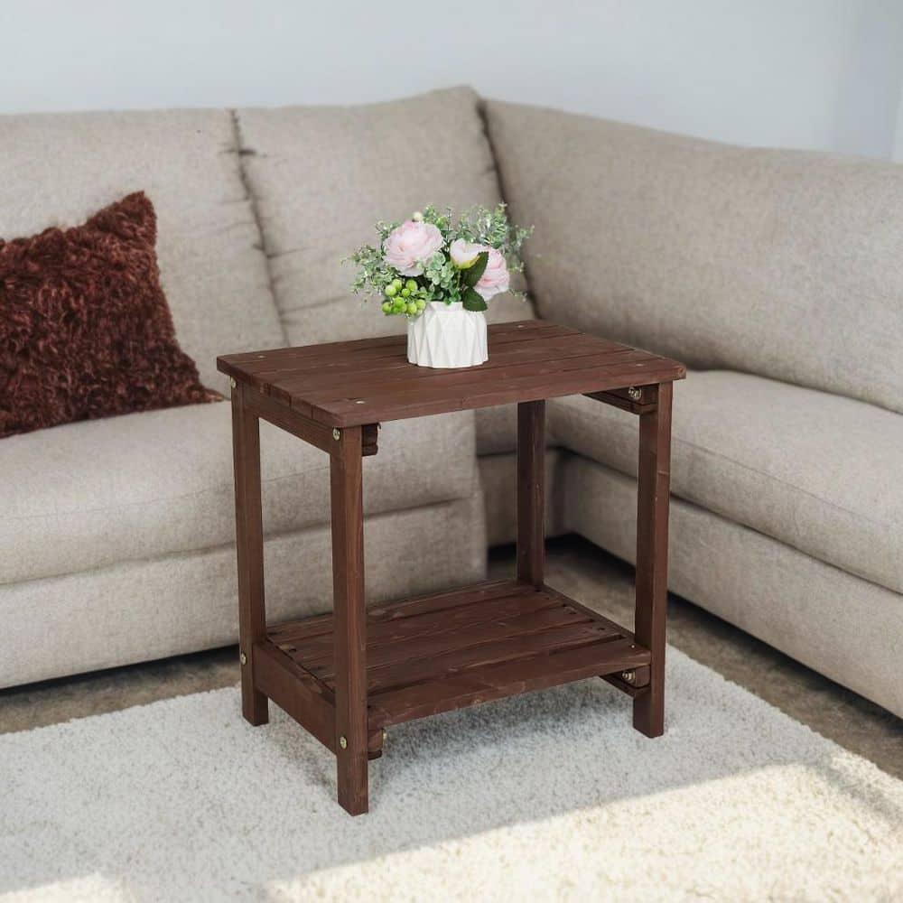 Ktaxon 19" Wood Side Table Square Small Sofa End Table Light Brown, Patio Garden End Table for Indoor and Outdoor