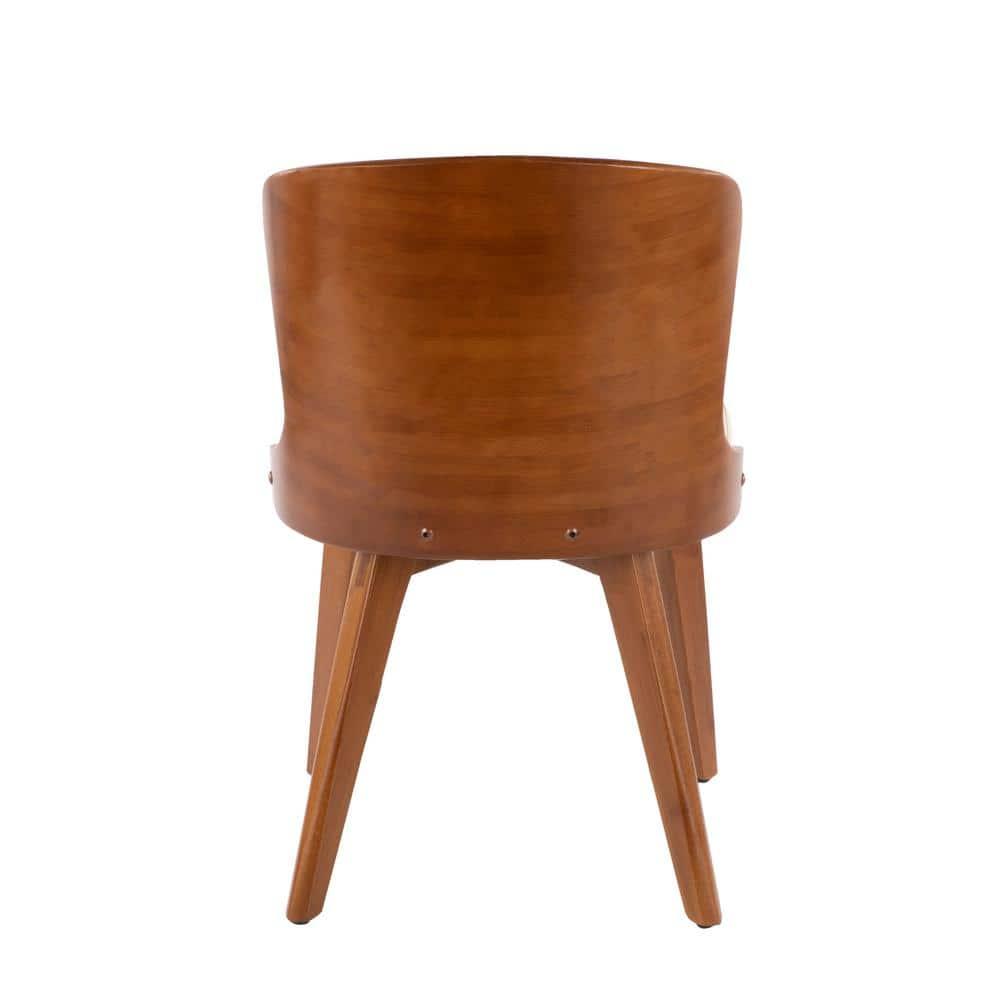 LumiSource Bocello Mid-Century Modern Chair Cream/Walnut: Faux Leather, Wood Frame, Floor Protectors