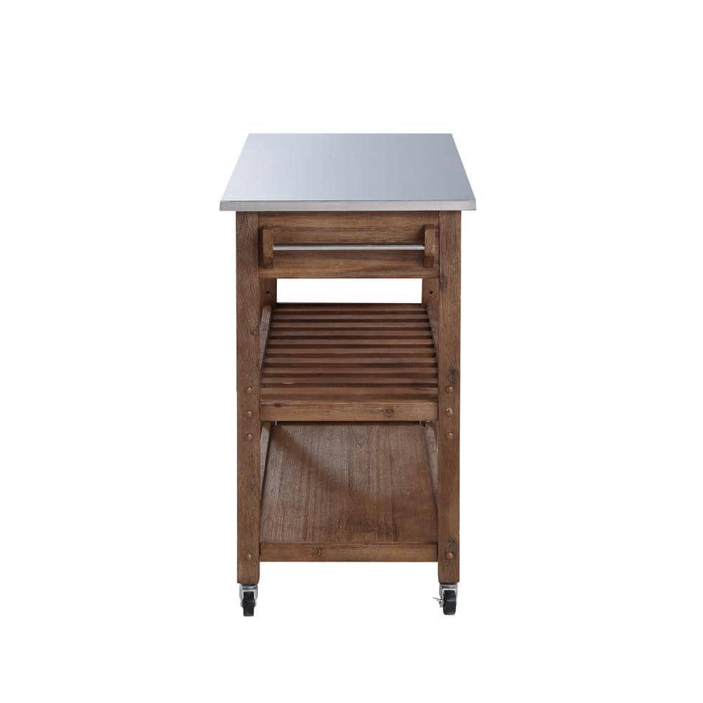 Boraam Sonoma Kitchen Cart with Stainless Steel Top in Barnwood Wire-Brush