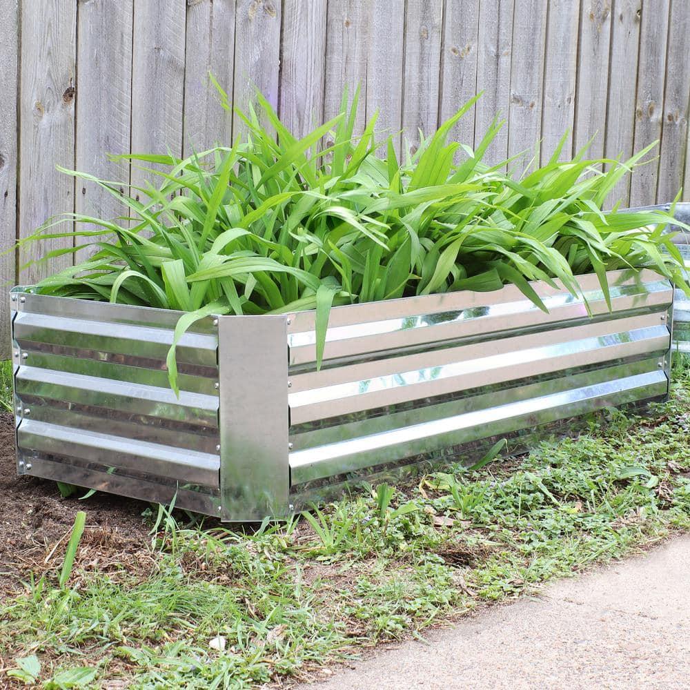 Sunnydaze Raised Corrugated Galvanized Steel Rectangle Garden Beds for Plants, Vegetables, and Flowers - 48" L x 11.75" H - Silver - 2pc