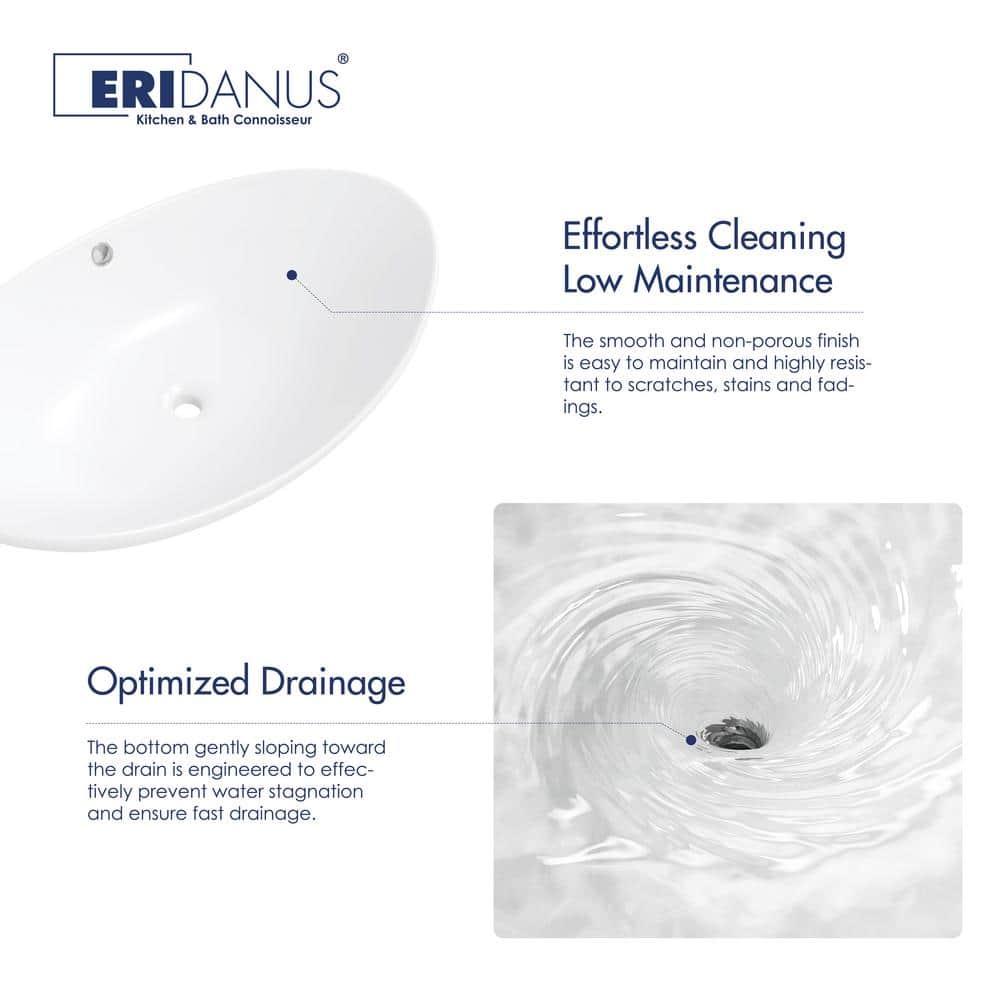 Eclisse 23" x 15" White Vitreous China Oval Bathroom Vessel Sink with Overflow