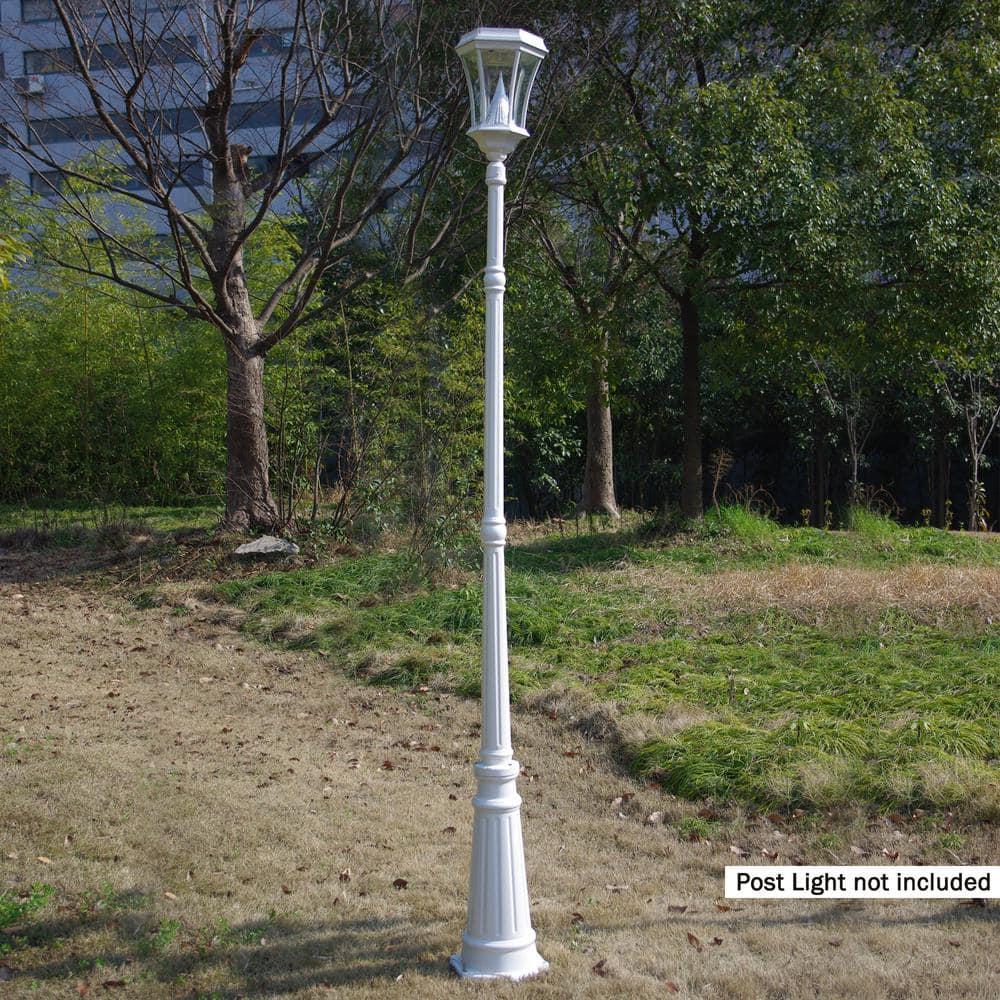 Gama Sonic Decorative Outdoor Lamp Post for Solar Lights, White Cast Aluminum, 3" Fitter Mount, 6.5' Tall, GS-DP55F-WHT