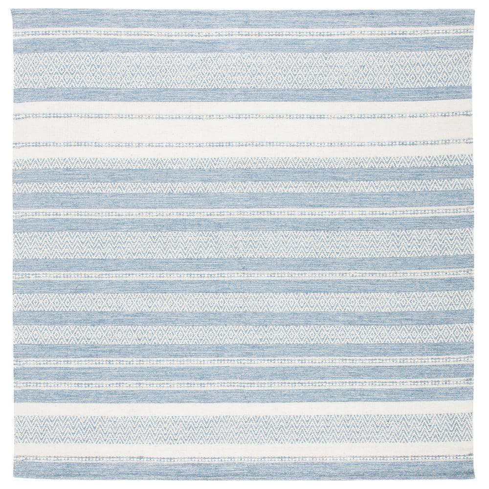 Striped Kilim STK503 Hand Woven Area Rug - Ivory/Blue - 7'x7' - Safavieh.