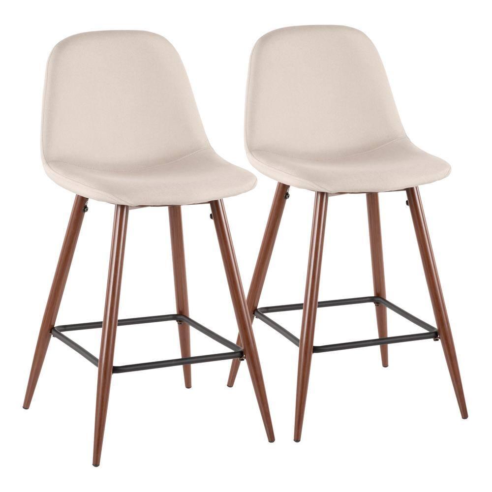 Set of 2 Pebble Mid-Century Modern Counter Height Barstools Beige - LumiSource: Steel Frame, Tapered Legs, Polyester Upholstery