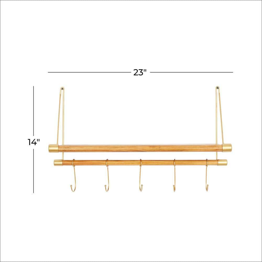 DecMode Gold Wood Contemporary Wall Hook