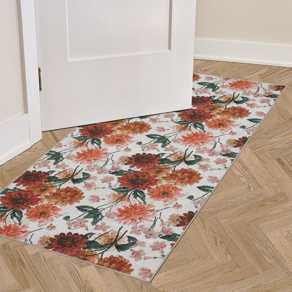 Laura Ashley Laura Ashley Dahlias Chenille Machine Washable, Slip Resistant Accent and Runner Rugs