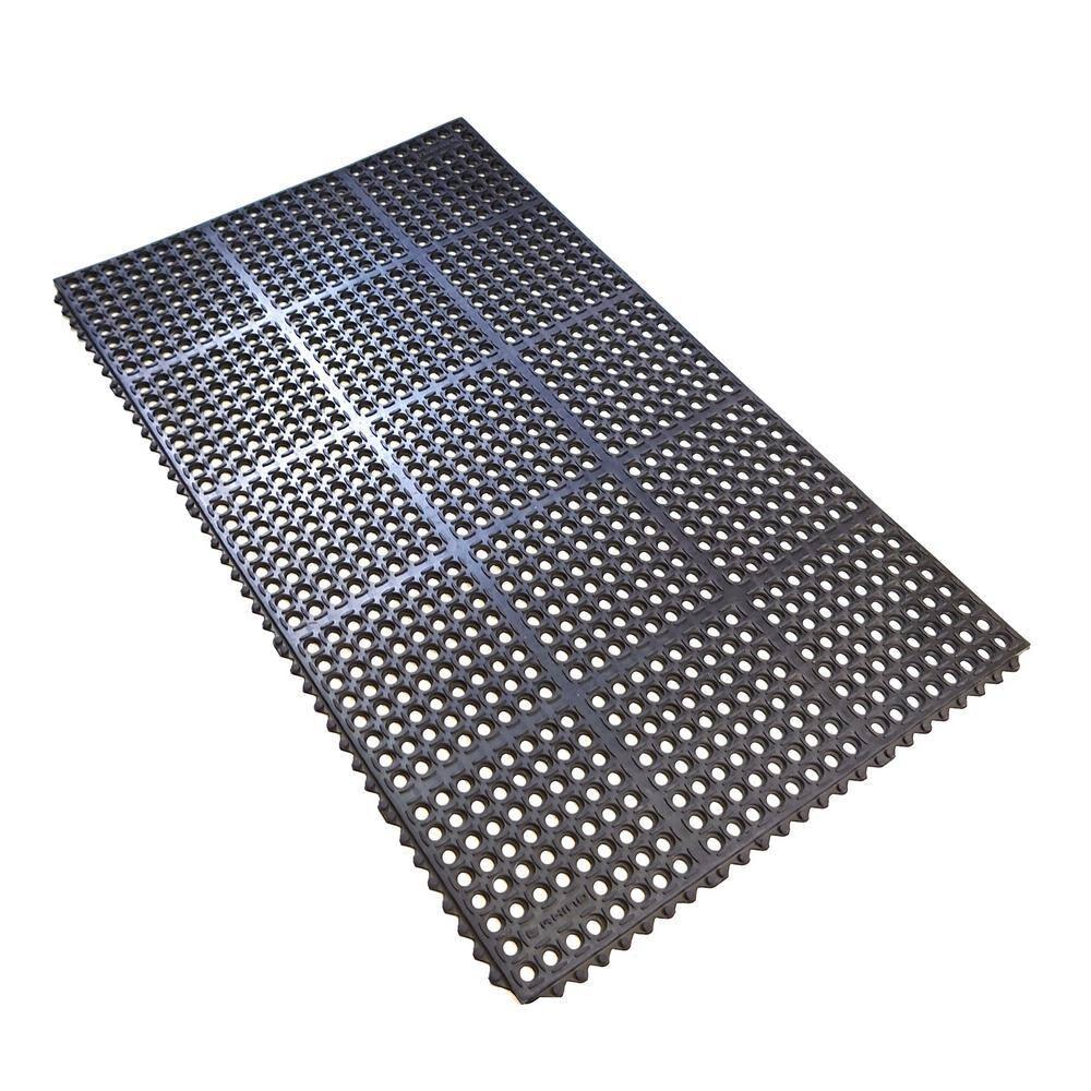 M-Series Meter Black 39 in. x 58 in. x 3/4 in. Rubber Interlock Non-Slip Grease-Resistant Drain-Thru Kitchen Mat