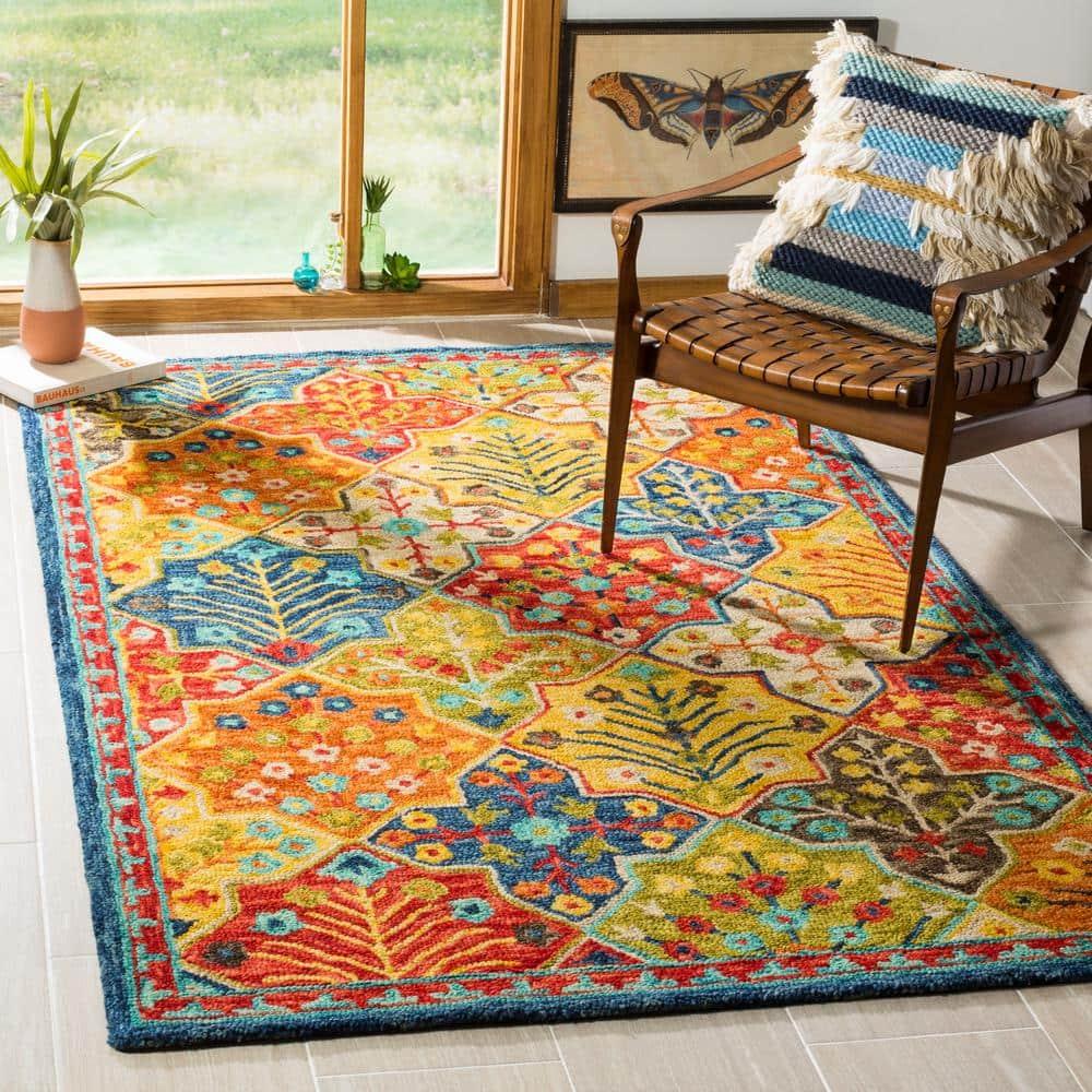 Aspen APN514 Hand Tufted Area Rug - Blue/Orange - 5' X 8' - Safavieh.