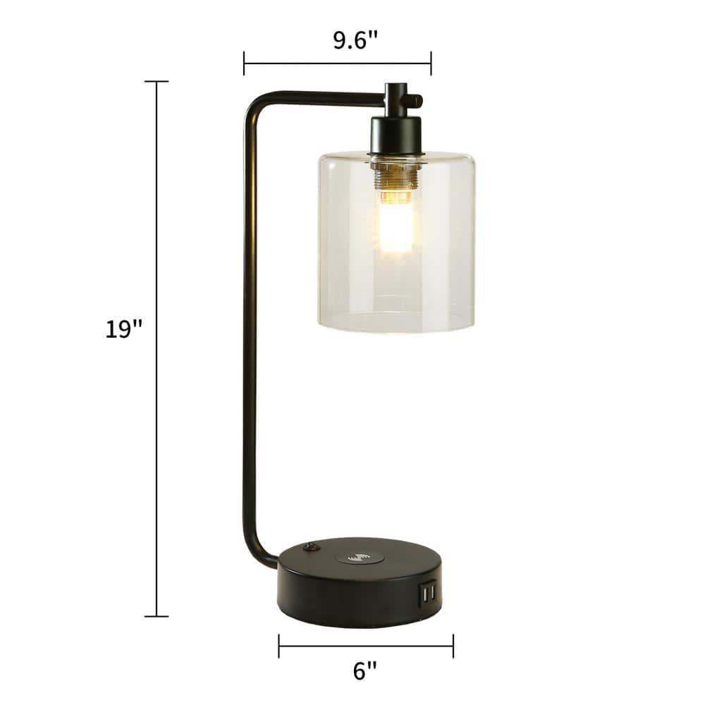 19" Clear Table Lamp with Wireless Charger and Glass Shade