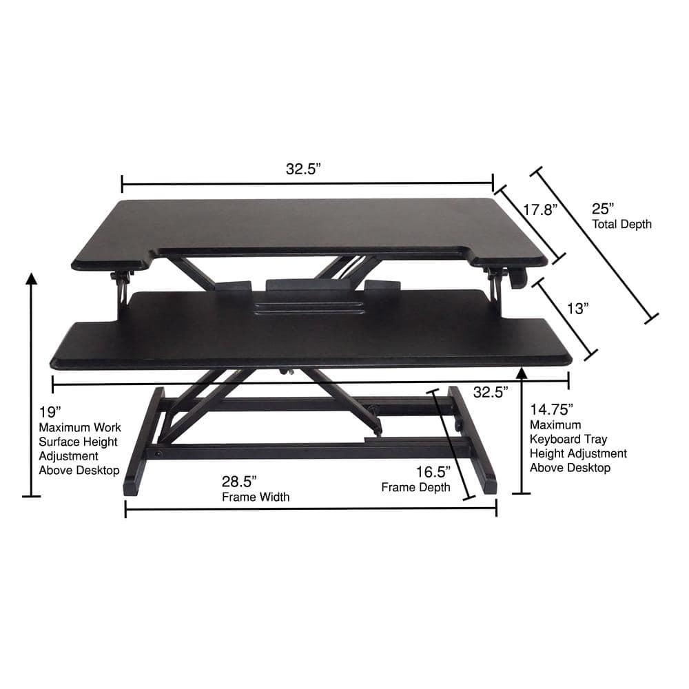 Victor DCX610 Height Adjustable Compact Standing Desk| Black| 33” Wide Sit-Stand Dual Monitor Desk and Laptop Riser Workstation| Compatible with Most Monitor Arms