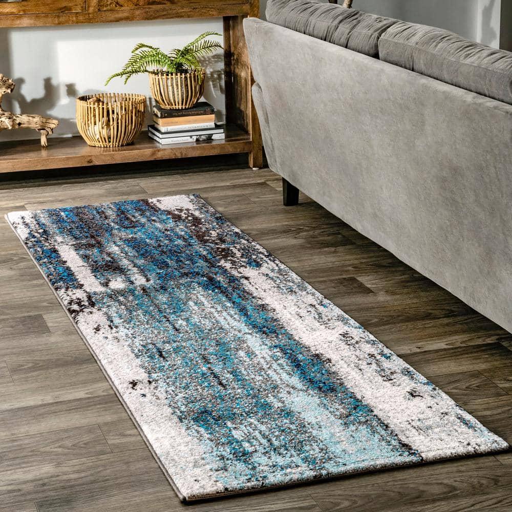 Nuloom Haydee Abstract 2x6 Runner Indoor Area Rug for Living Room Bedroom Dining Room Entryway Hallway Kitchen, Teal/Ivory
