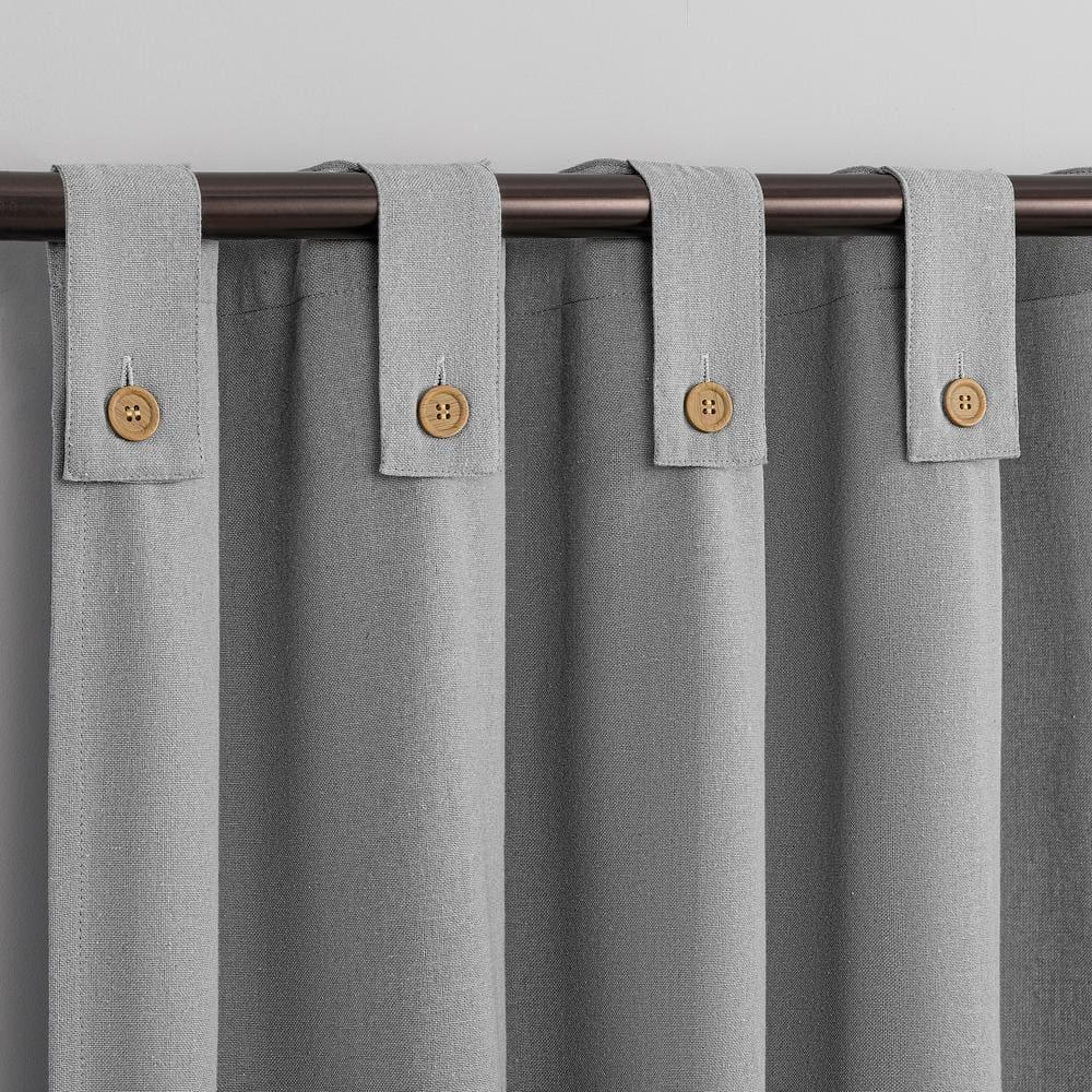 40"x63" Archaeo Light Filtering Cotton Blend Button Tab Top Curtain Panel Gray: Transitional Indoor Curtain