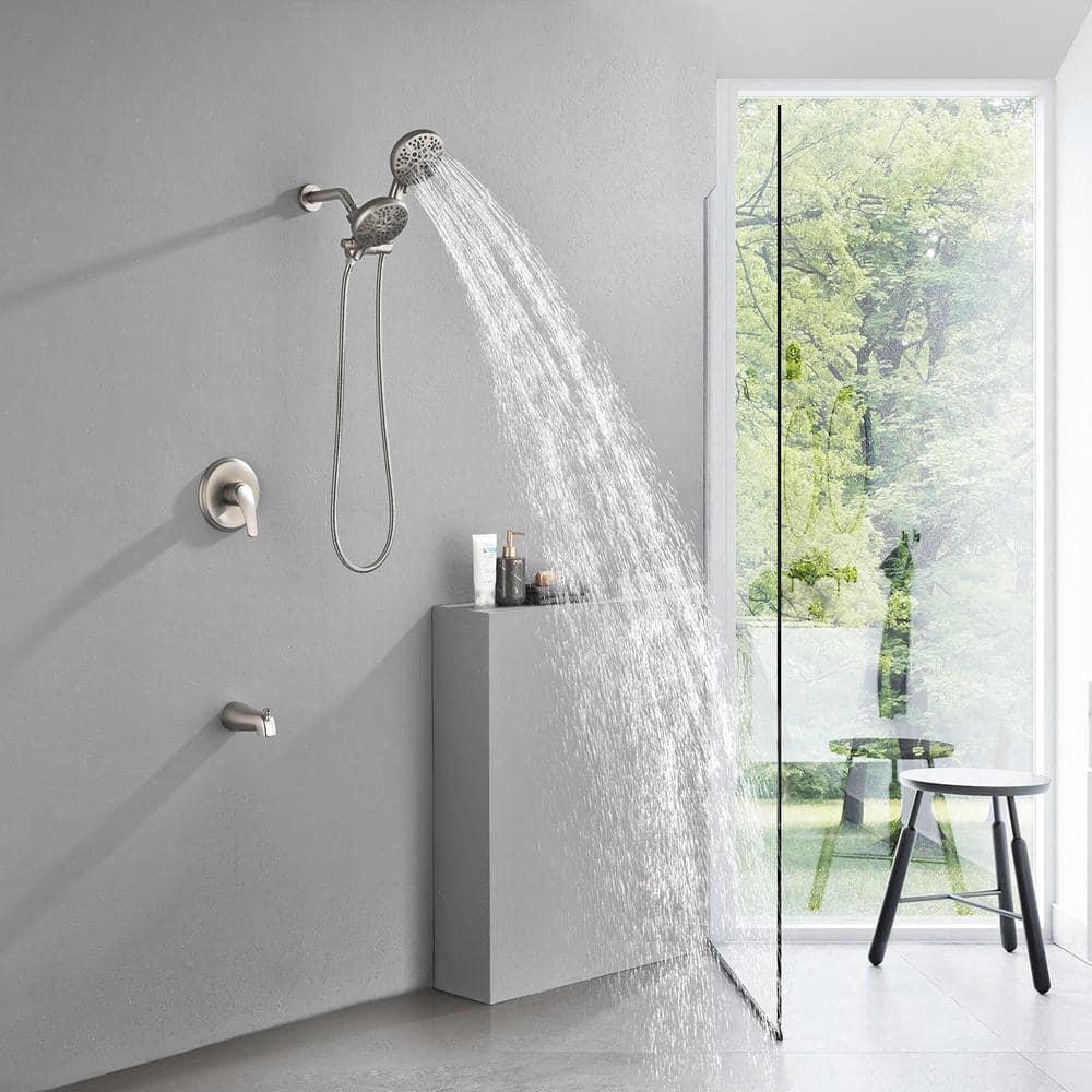 Shower Tub Kit Dual Shower System with Tub Spout Tub and Shower Faucet Set Complete Dual Shower Head and Handheld Combo Set Tub and Shower Trim Kit Brushed Nickel