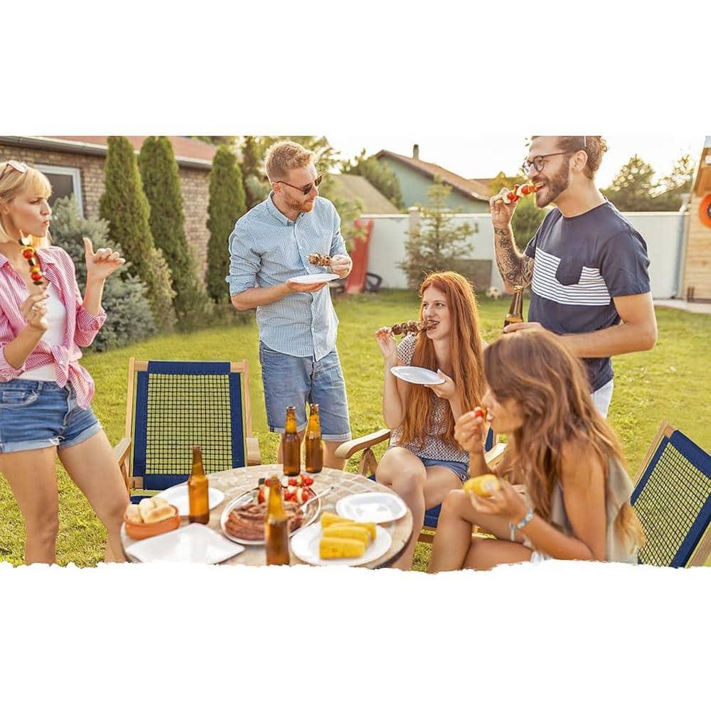 Balkene Home Patio Sense Vega Natural Stain Chair ,Acacia Wood Construction ,Woven Web Seat- Navy Blue Cording