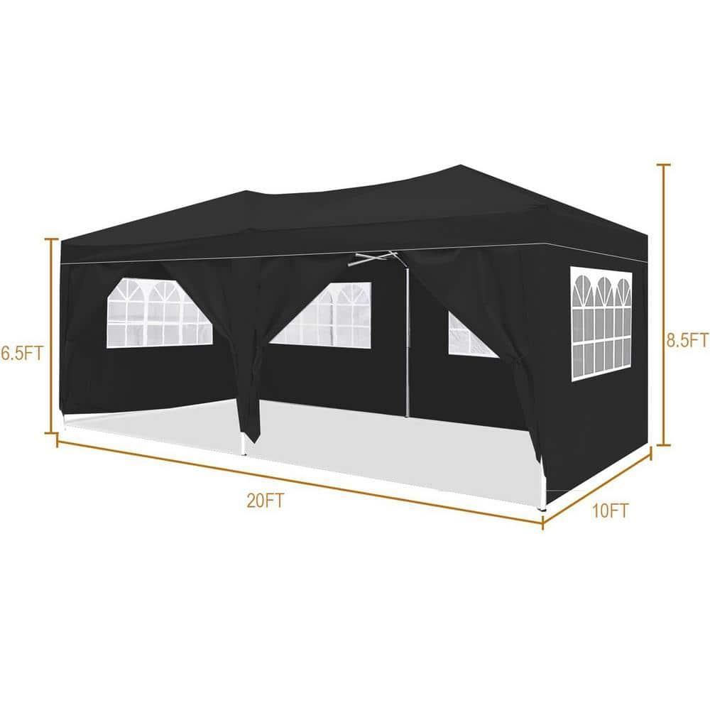 10x20 Black Pop Up Canopy Outdoor Party Tent with 6 Sidewalls, Wedding Party Tent Outdoor Waterproof UV50 Canopy Event Shelter Tents for Parties, 6 pcs Weight Bag,Carry Bag