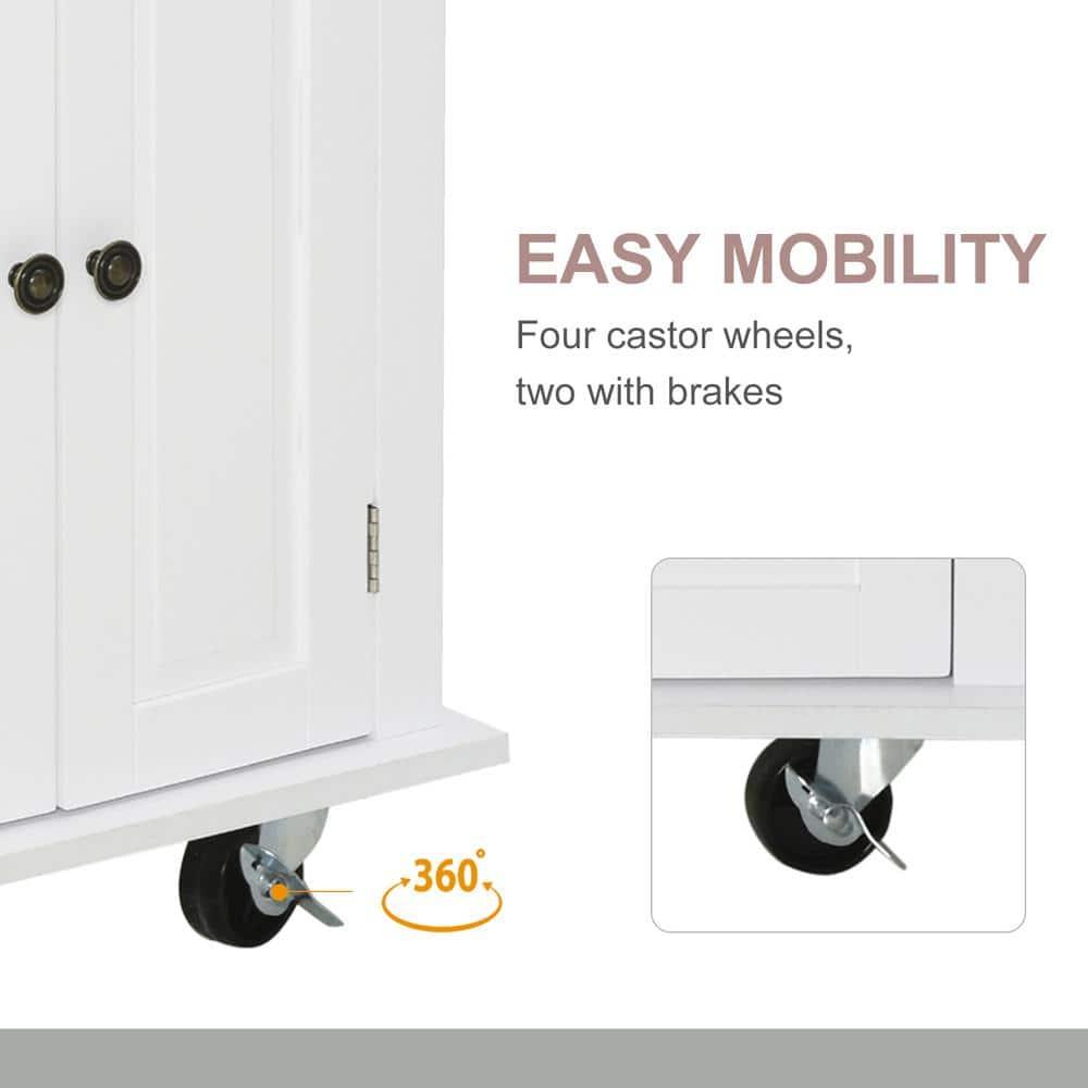 HOMCOM Kitchen Island on Wheels, Rolling Cart with Rubber Wood Top, Spice Rack, Towel Rack & Drawers for Dining Room, White