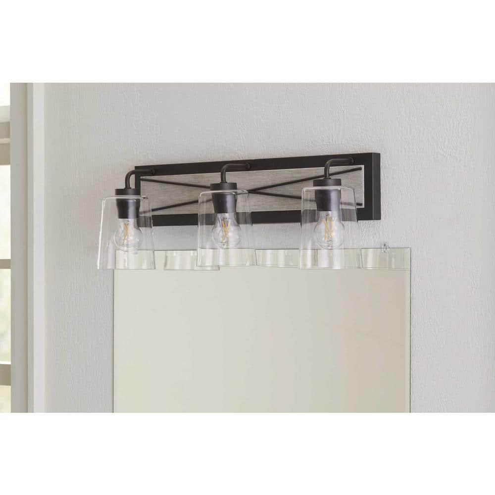 Progress Lighting Briarwood 3-Light Bath Vanity in Graphite with Clear Glass Shades