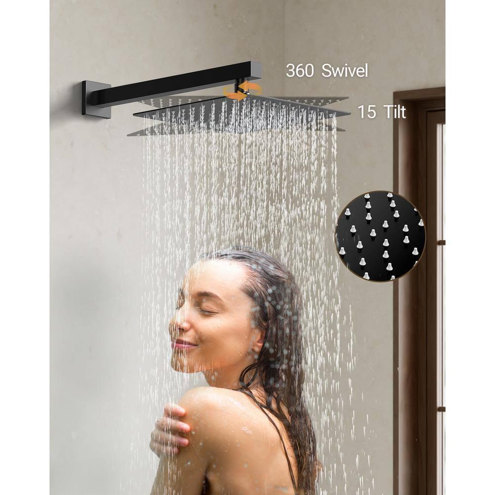 YAWWALK 10" Shower Head with 3-Spray Patterns Handheld in Matte Black (Valve Included)
