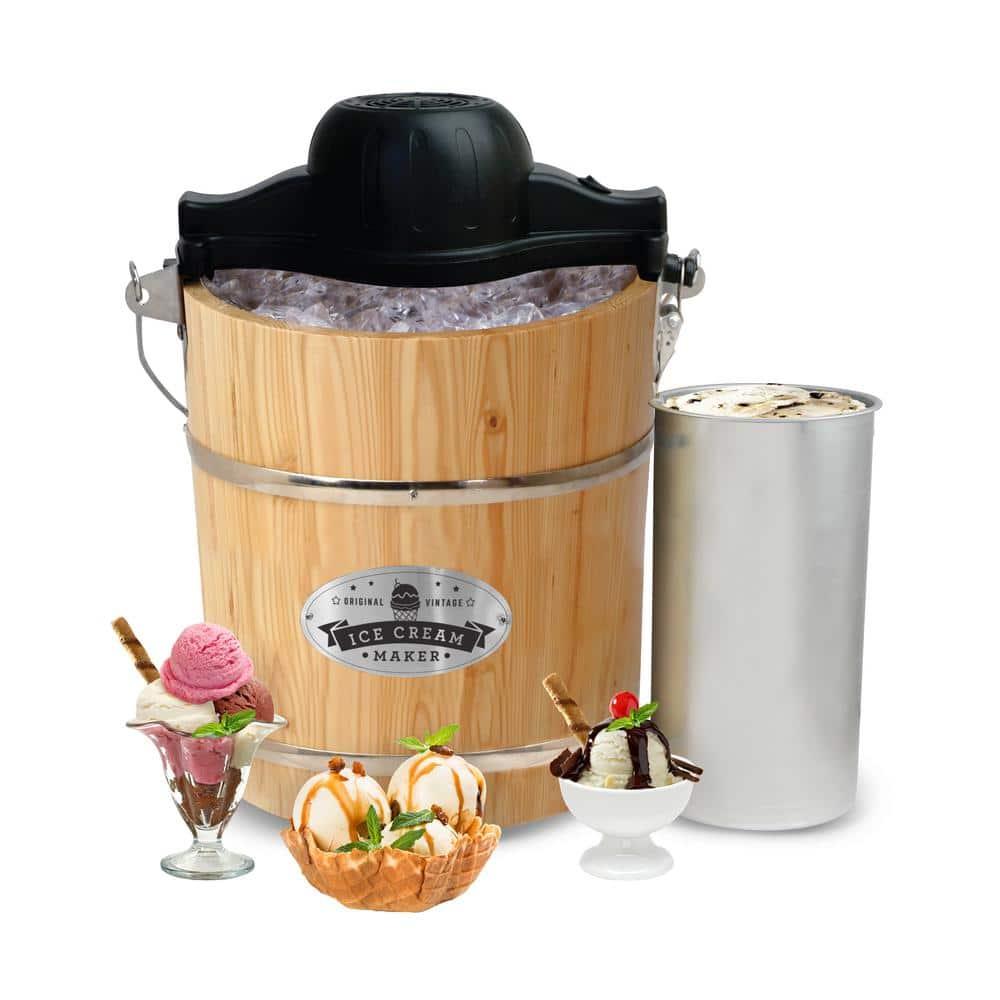 Elite Gourmet 4Qt. Old Fashioned Pine Bucket Electric/Manual Ice Cream Maker EIM402