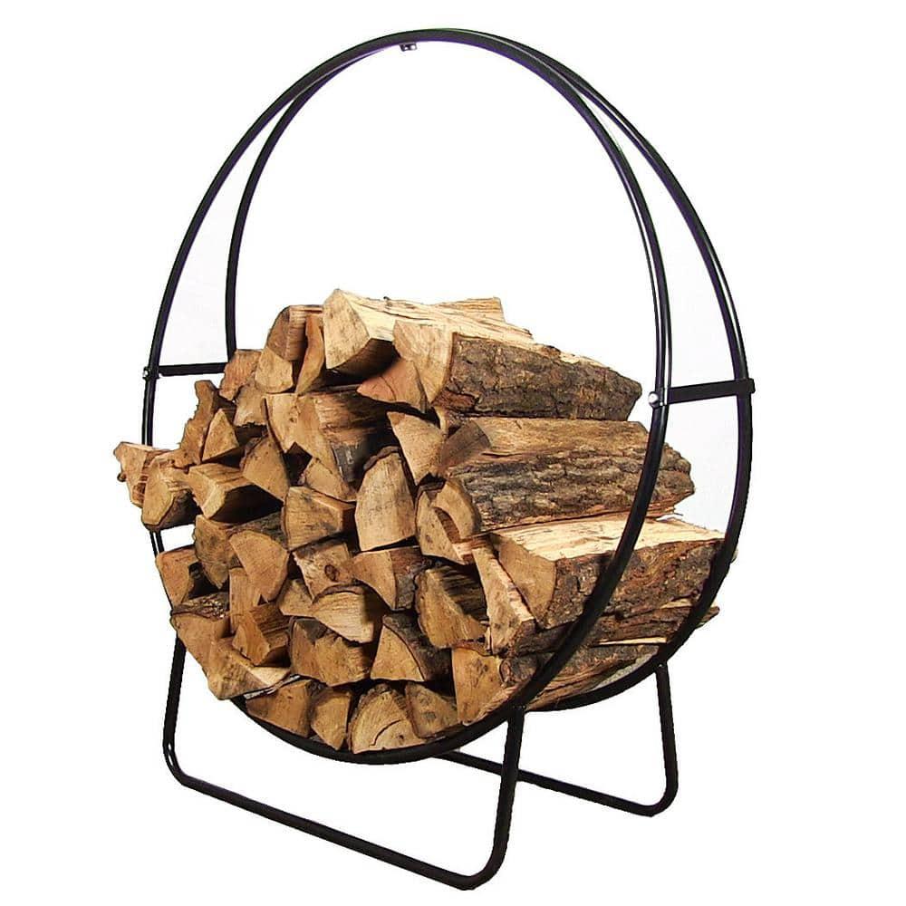 Sunnydaze Outdoor Heavy-Duty Steel Firewood Log Hoop Storage Rack with Weather-Resistant PVC Log Hoop Cover - 48" - Black