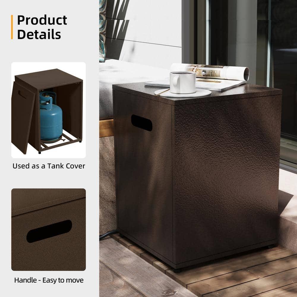 UPHA 42-inch Outdoor Propane Rectangle Fire Pit Table 50000 BTU Iron Gas FirePit for Outside Patio with Tank Cover, Removable Lid, Lava Rocks, Rain Cover, Brown