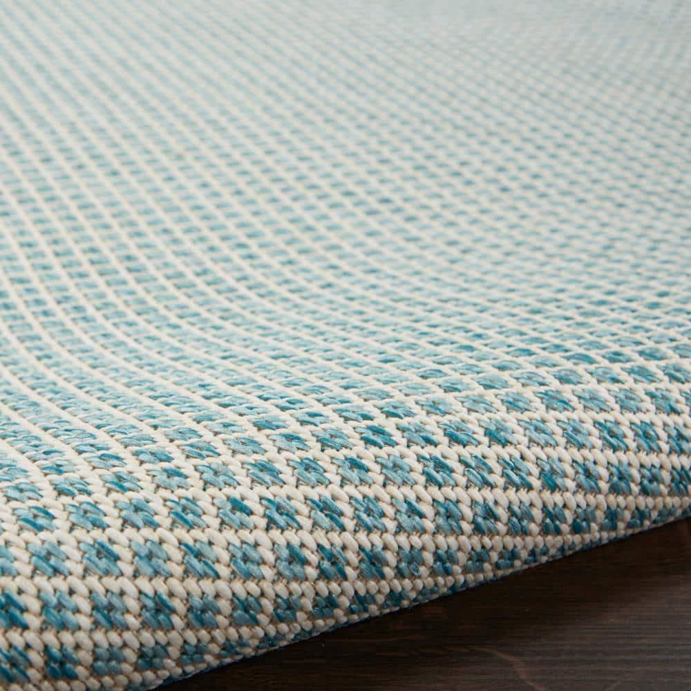 Nourison 2'2" x 8' Courtyard Modern Easy Care Flatweave Indoor Outdoor Runner Rug Ivory/Aqua