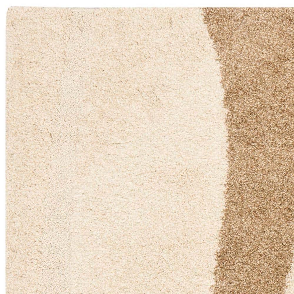 Florida Shag SG451 Power Loomed Indoor Area Rug - Cream/Dark Brown - 6'7"x6'7" - Safavieh