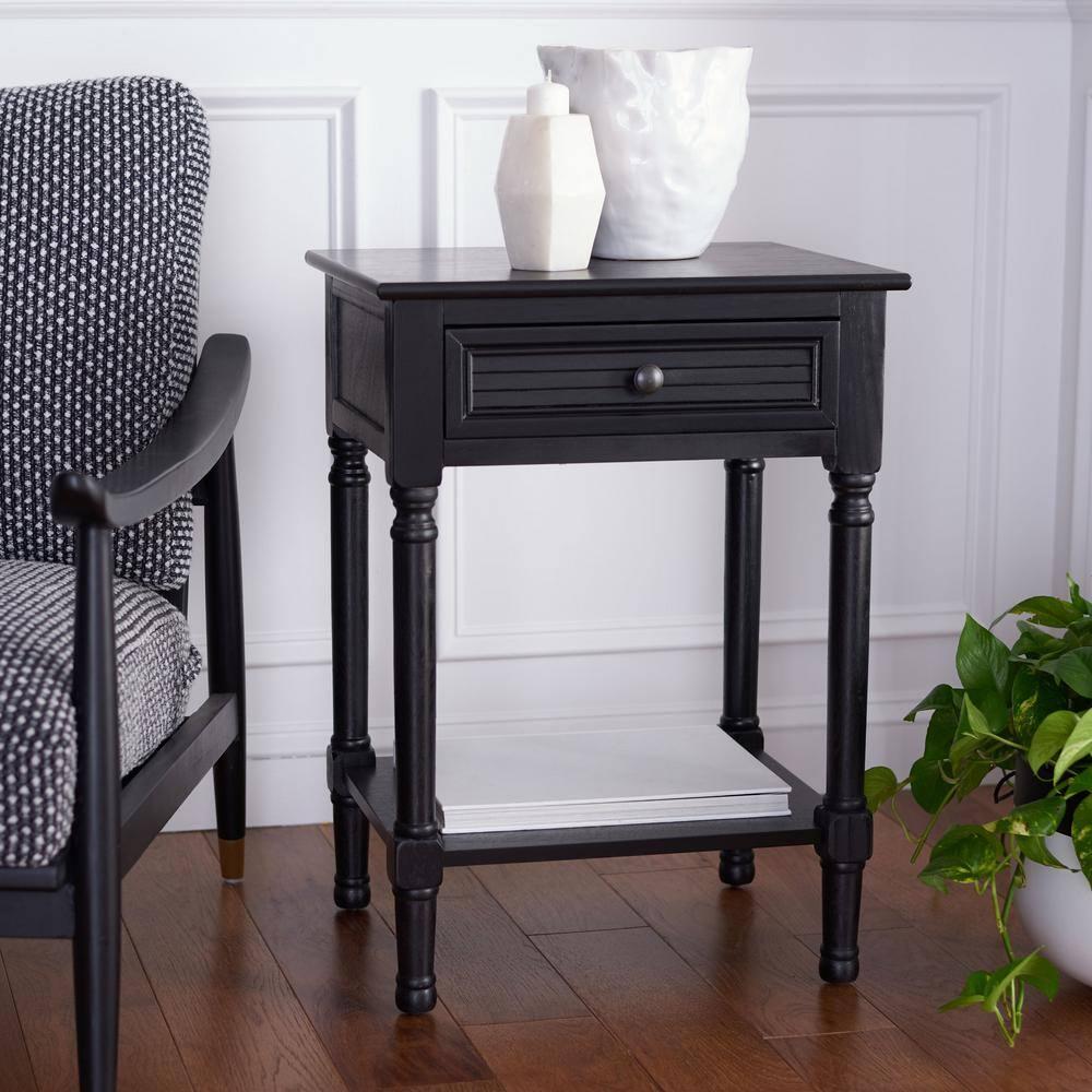 Tate 1 Drawer Accent Table - Black - Safavieh.