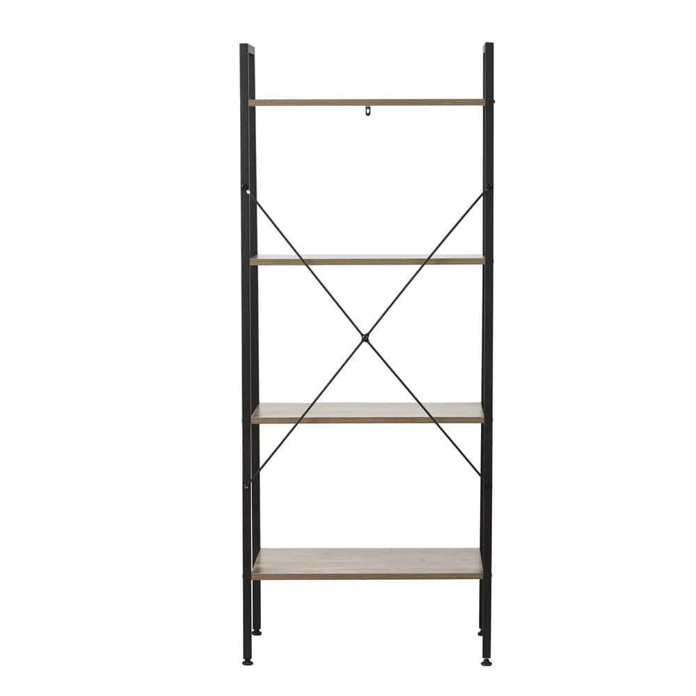 LuxenHome 4-Shelf 58.3" x 23.62" W Wood and Metal Ladder Bookcase. Brown