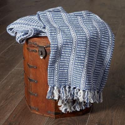 Striped Fringed Woven Cotton Throw Blanket