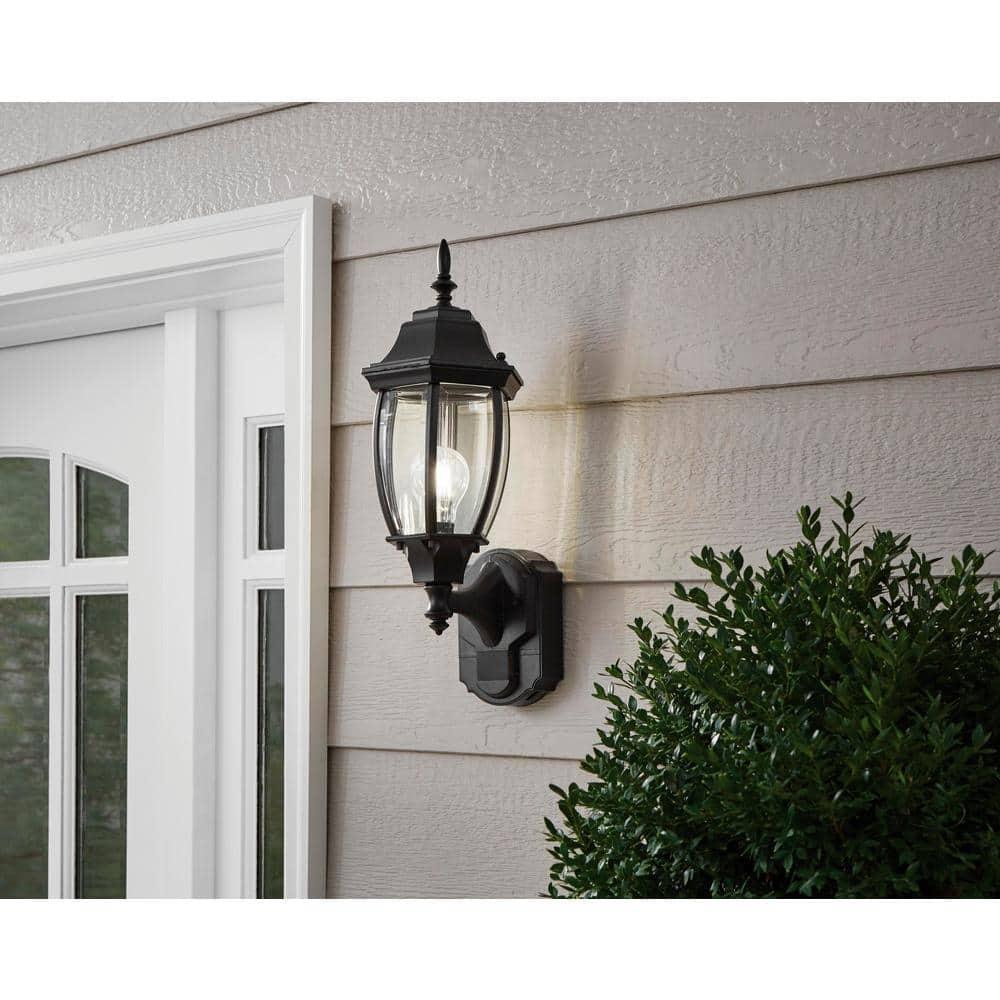 Alexandria 17.3 in. Black Beveled Glass Outdoor Lantern Sconce