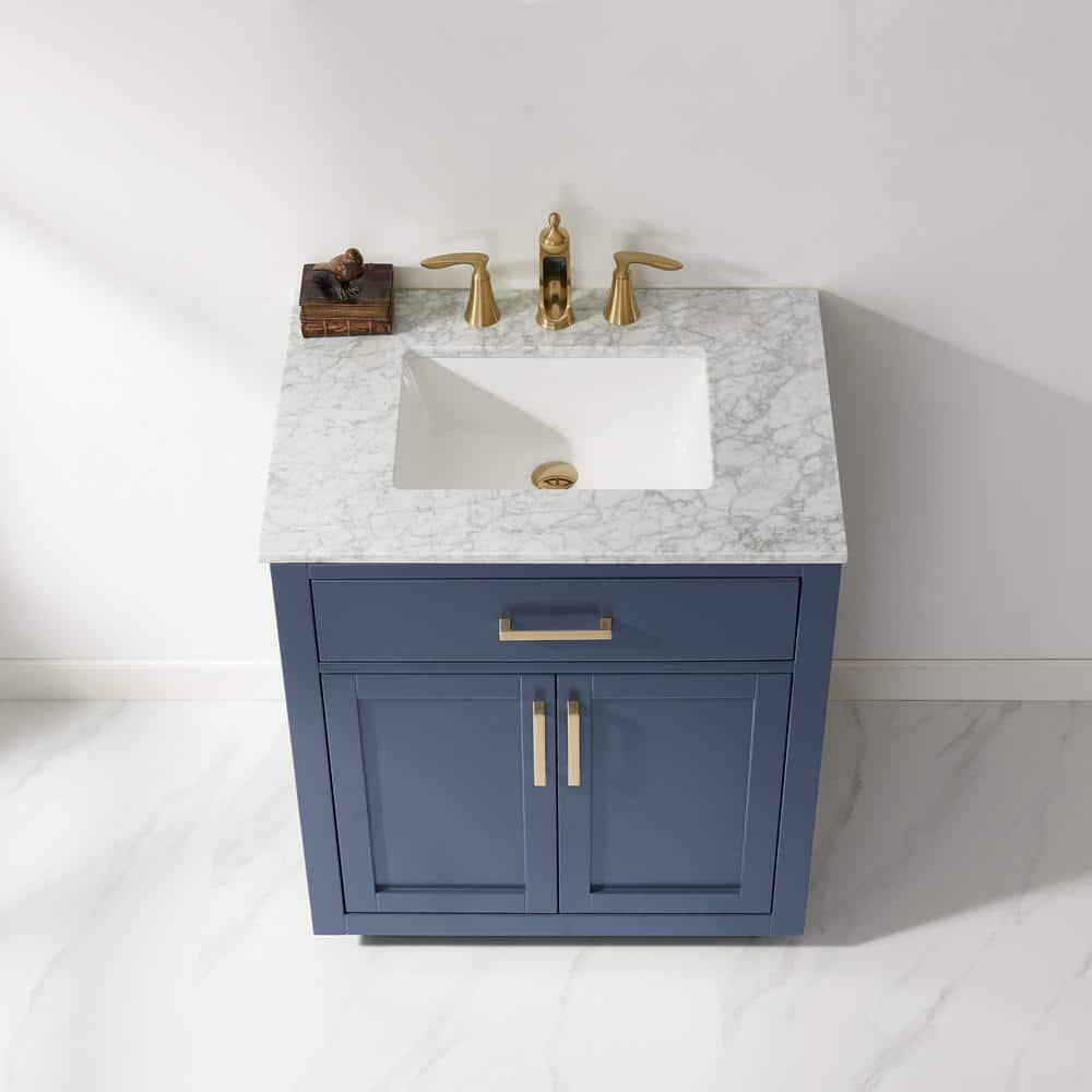 Ivy 30" Marble Countertop Single Vanity w/o Mirror Royal Blue