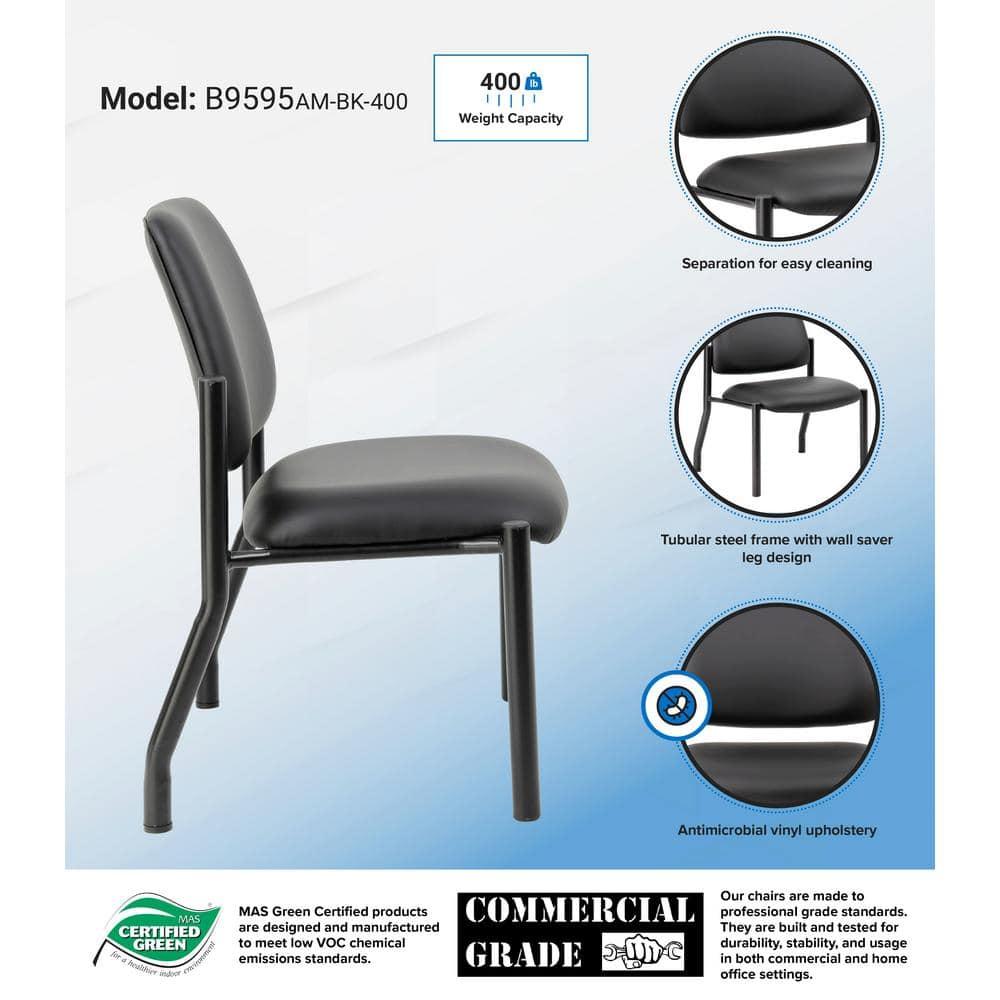 400lbs Weight Capacity Guest Chair Antimicrobial Black - Boss Office Products: Sturdy, Easy Clean, Armless