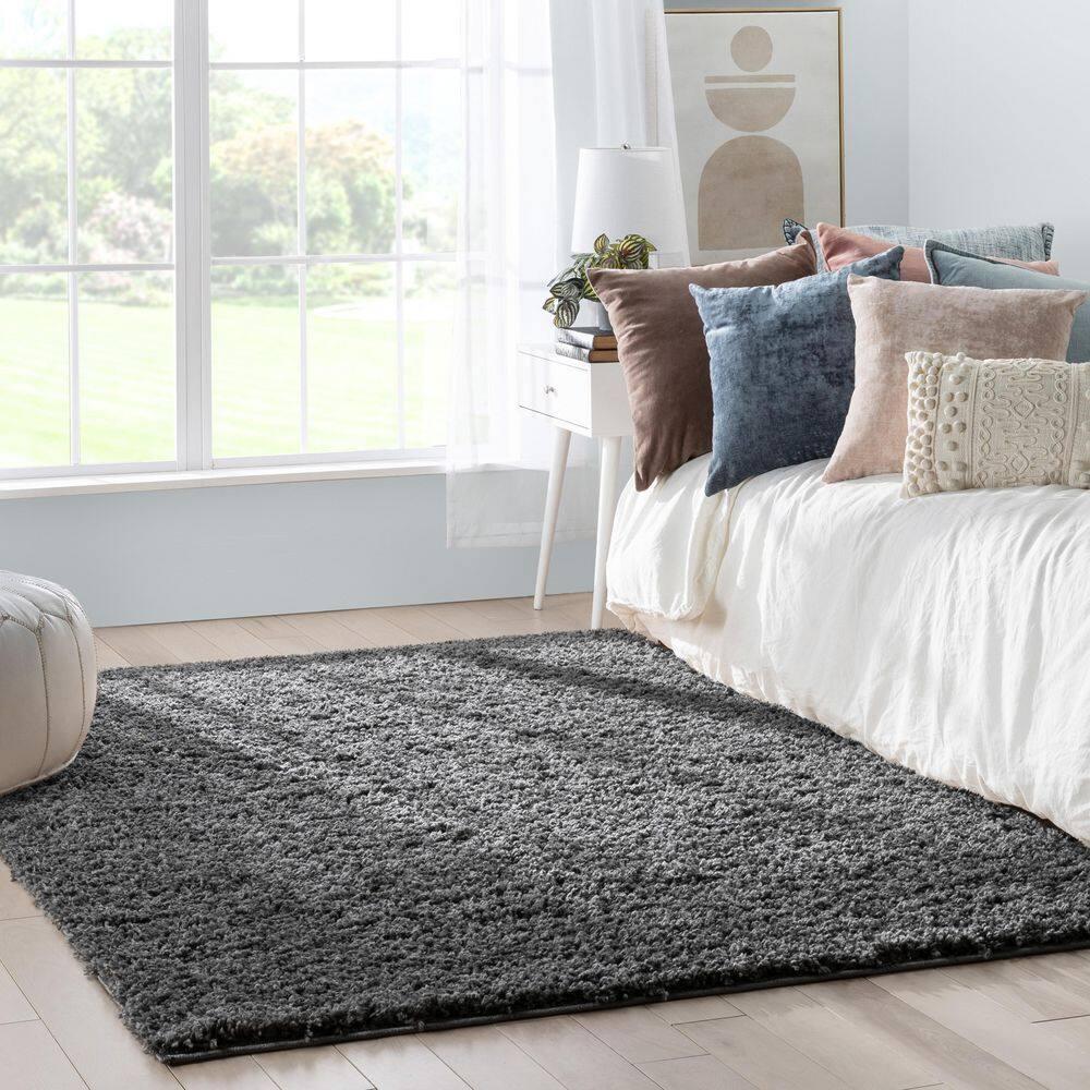 Well Woven Elle Basics Emerson Textured 6'7" x 9'6" Dark Grey Area Rug