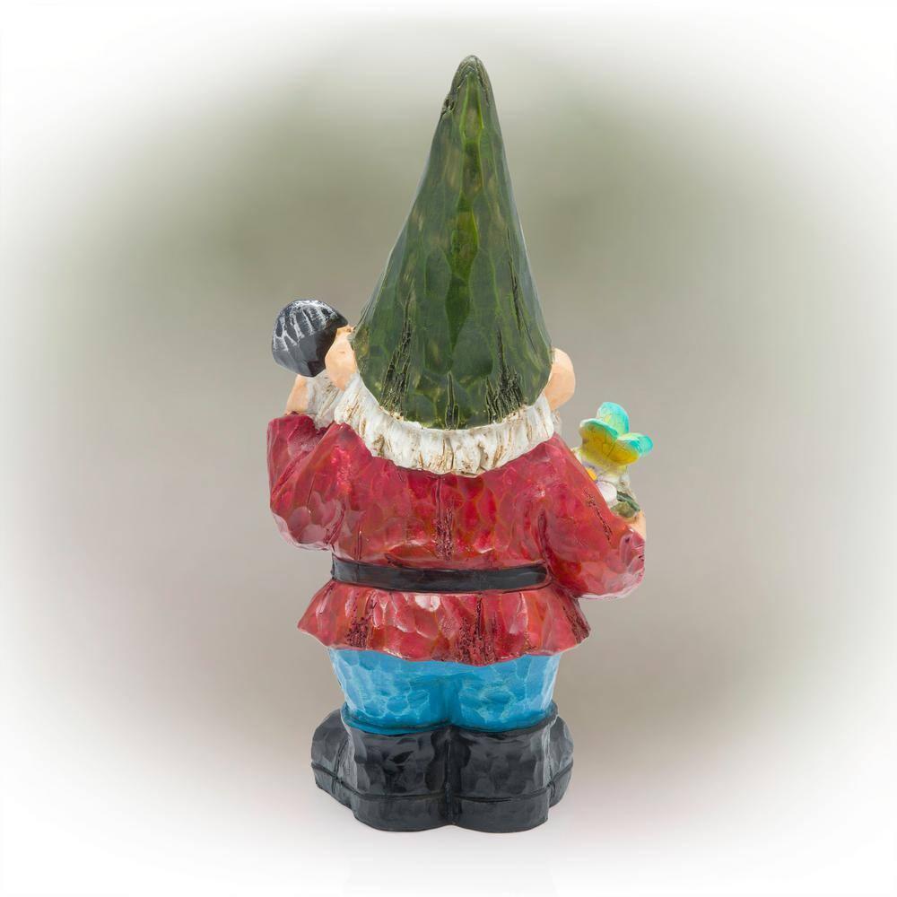 12" Polyresin Gnome With Flower Pot Statue - Alpine Corporation: Outdoor Decorative Sculpture for Patio & Garden